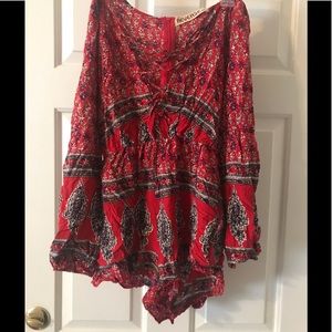 Red long-sleeve romper